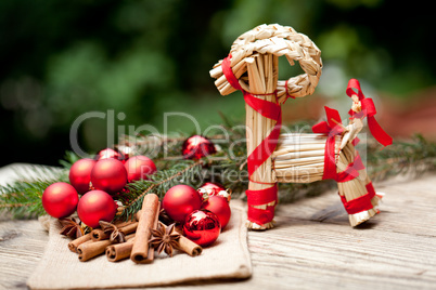 christmas decoration cinnamon anise baubles in red