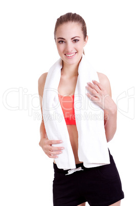 young attractive woman with towel sports outfit isolated