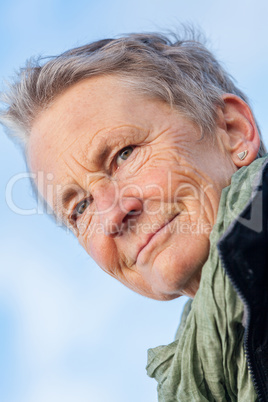 happy grey-haired elderly woman senior outdoor