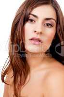 brunette woman portrait natural makeup isolated