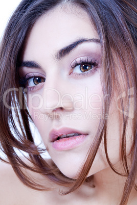 brunette woman portrait natural makeup isolated