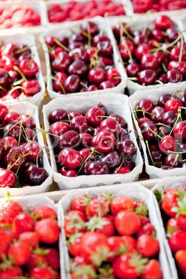 sweet red cherry closeup macro on market outdoor