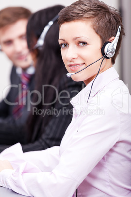 smiling callcenter agent with headset support