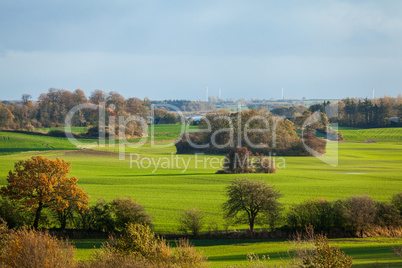 beautiful landscape of green farmland and blue sky