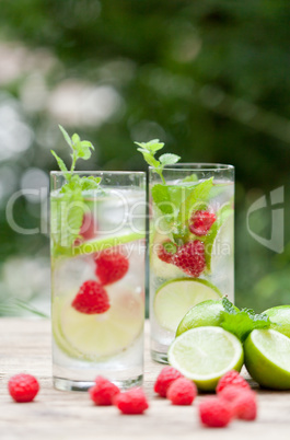 fresh cold drink water ice cubes peppermint lime raspberry