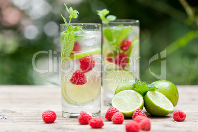 fresh cold drink water ice cubes peppermint lime raspberry