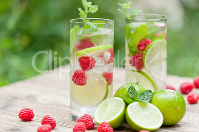 fresh cold drink water ice cubes peppermint lime raspberry