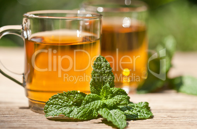 herbal peppermint tea closeup macro outdoor summer