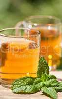 herbal peppermint tea closeup macro outdoor summer