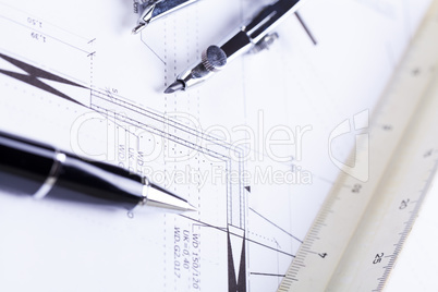 architect blueprints equipment objects workplace