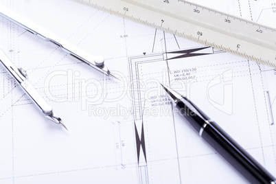 architect blueprints equipment objects workplace