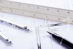 architect blueprints equipment objects workplace