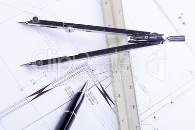 architect blueprints equipment objects workplace