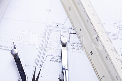 architect blueprints equipment objects workplace