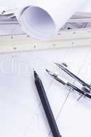 architect blueprints equipment objects workplace