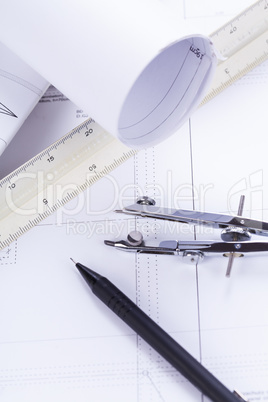 architect blueprints equipment objects workplace