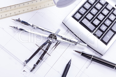 architect blueprints equipment objects workplace