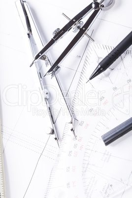 architect blueprints equipment objects workplace