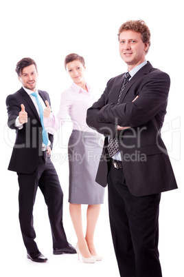 young successful business man in front a group