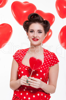 Beautiful retro woman celebrating Valentines