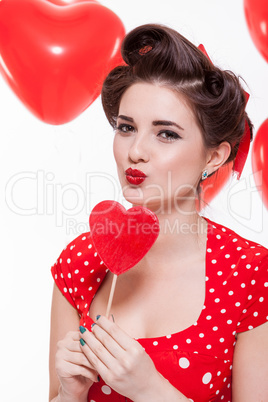 Beautiful retro woman celebrating Valentines