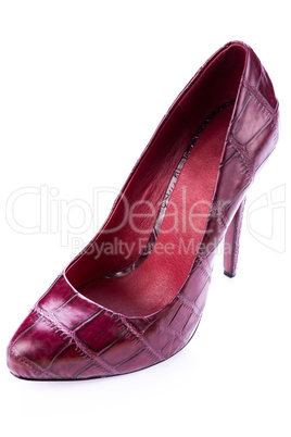 red stylish leather high heels isolated on white