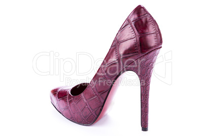 red stylish leather high heels isolated on white