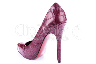red stylish leather high heels isolated on white
