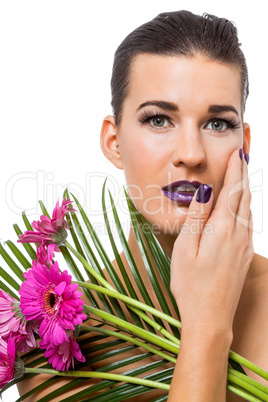 Beautiful woman in purple make-up