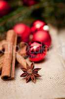 christmas decoration cinnamon anise baubles in red