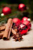 christmas decoration cinnamon anise baubles in red