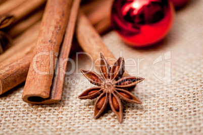 christmas decoration cinnamon anise baubles in red