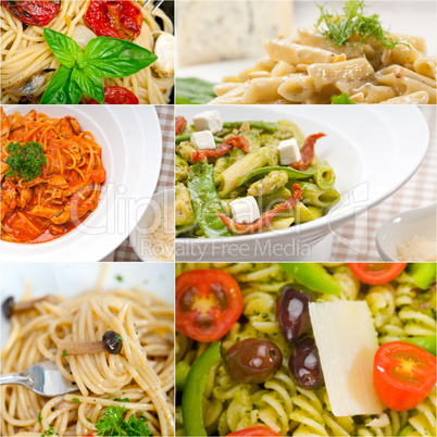 collection of different type of Italian pasta collage