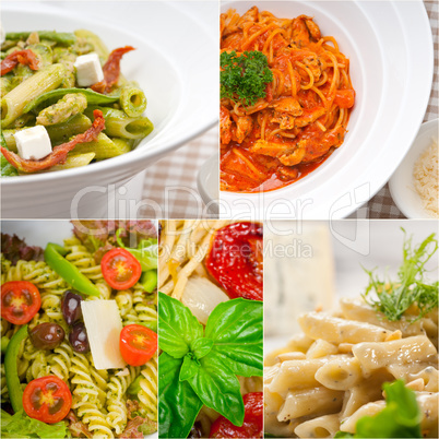 collection of different type of Italian pasta collage