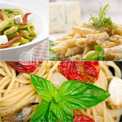 collection of different type of Italian pasta collage