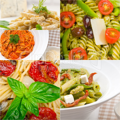 collection of different type of Italian pasta collage