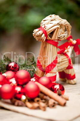 christmas decoration cinnamon anise baubles in red