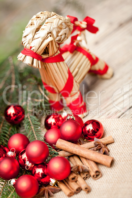 christmas decoration cinnamon anise baubles in red