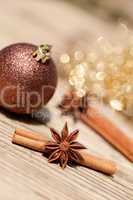 anice cinnamon and bauble christmas decoration in gold