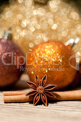 anice cinnamon and bauble christmas decoration in gold