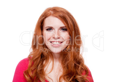 young smiling redhead woman portrait isolated expression