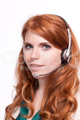 smiling business woman callcenter agent operator isolated portrait