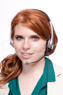 smiling business woman callcenter agent operator isolated portrait