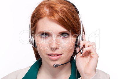 smiling business woman callcenter agent operator isolated portrait