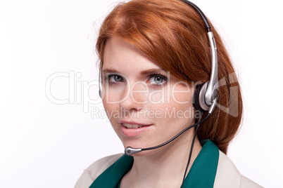 smiling business woman callcenter agent operator isolated portrait