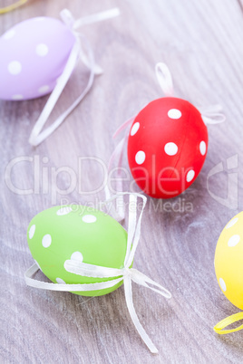 colorful easter egg decoration on wooden background