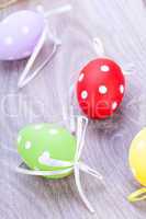 colorful easter egg decoration on wooden background