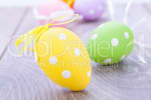 colorful easter egg decoration on wooden background