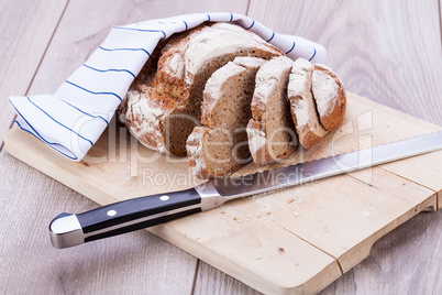 homemade fresh baked bread and knife