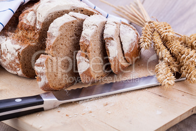 homemade fresh baked bread and knife